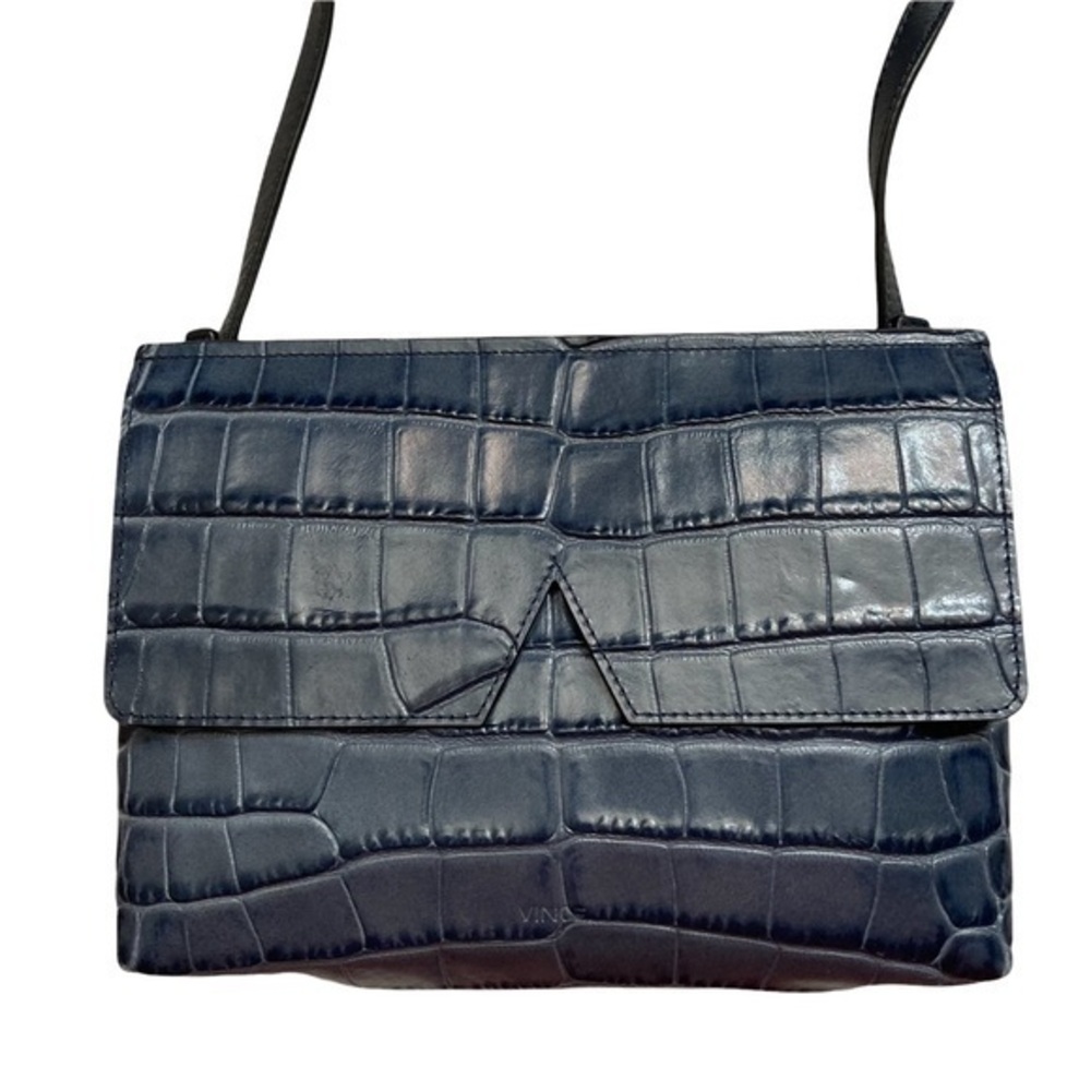 Vince blue embossed leather convertible crossbody clutch bag